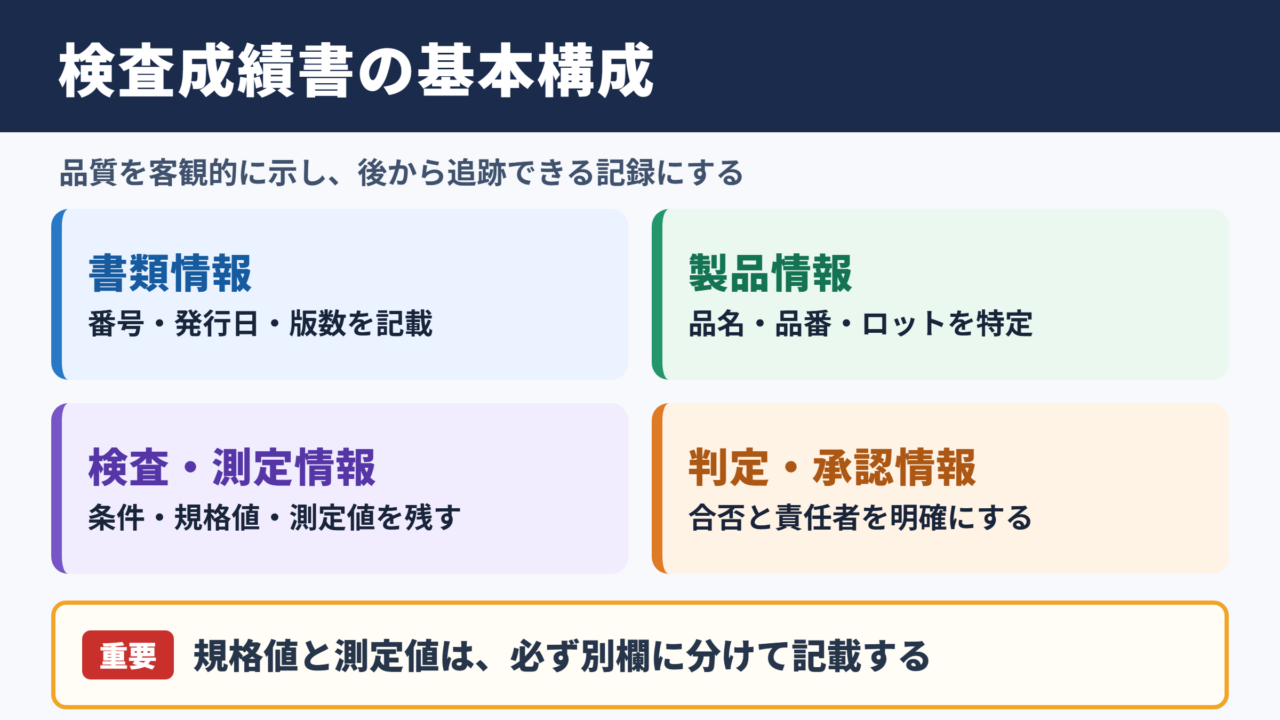 検査成績書フォーマットの基本構成