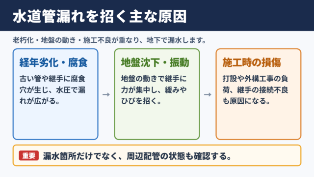 コンクリート下の水道管水漏れの主な原因