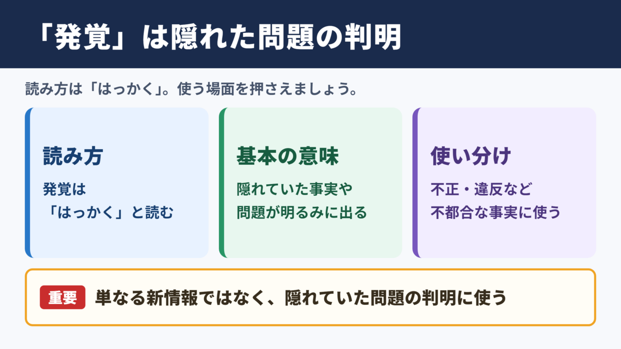 発覚の意味と読み方をわかりやすく!ビジネスでの使い方・例文・露見との違いも(隠れていたことが明るみに出る・不正の発覚・コンプライアンスリスク ...