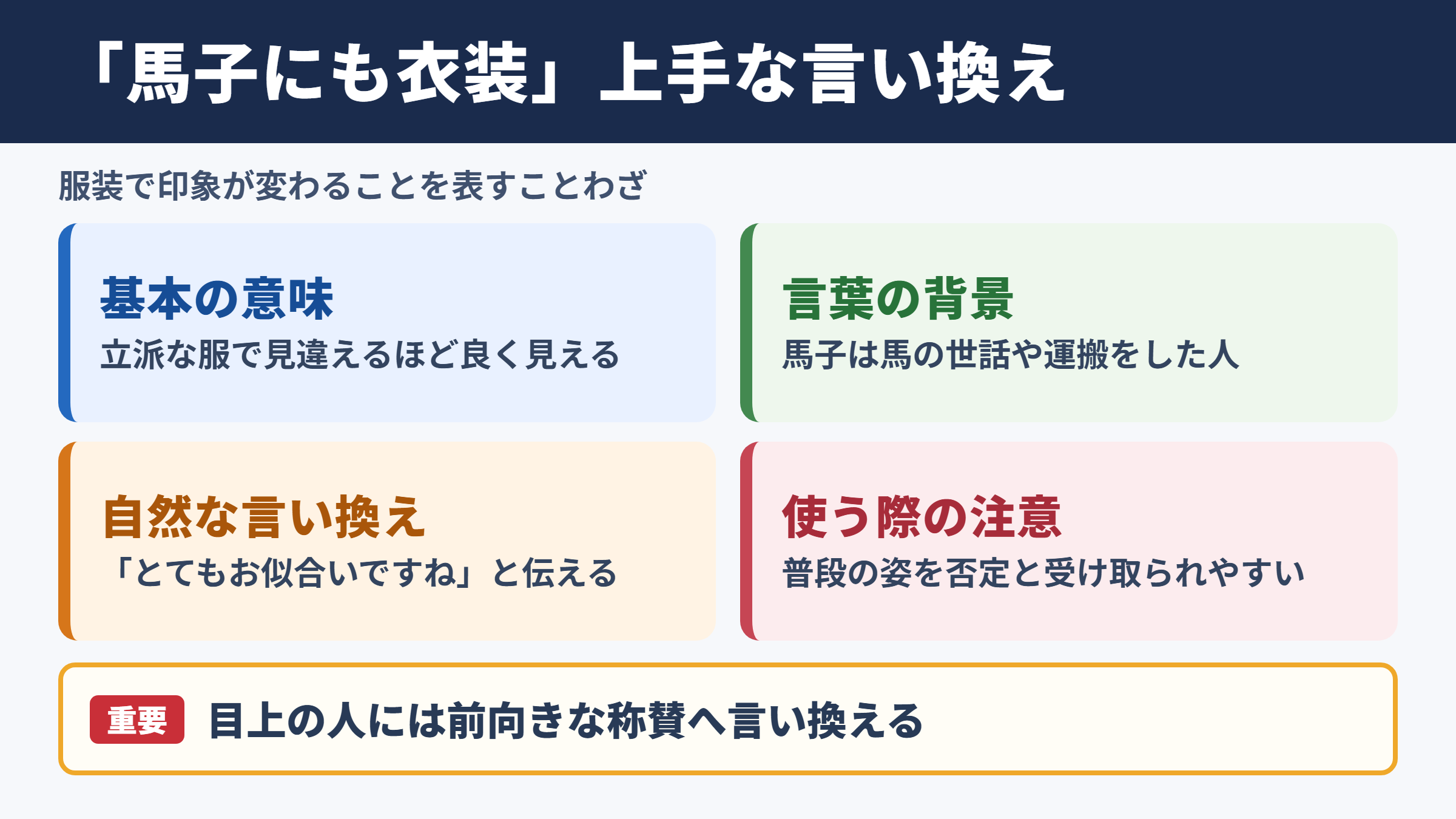 馬子にも衣装の意味と類語・言い換え一覧