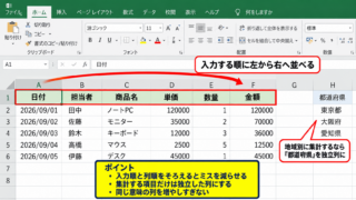 エクセルで見やすい表を作る方法1【表の骨組みと見出しの設定】 - 用途に合わせた列の並び