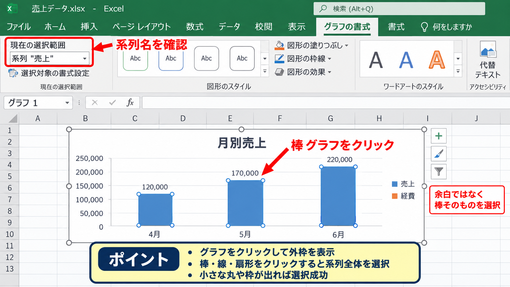 エクセルのグラフの色を変更する基本操作 - グラフ要素の選択方法