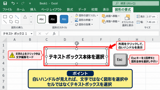 エクセルのテキストボックスを枠なしにする基本操作 - テキストボックス本体の選択