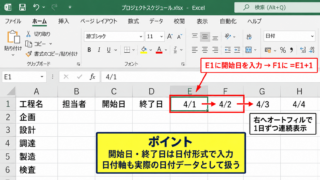 エクセルで工程表を作成する基本手順 - 項目と日付軸の配置