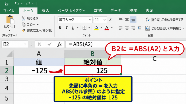 エクセルで絶対値を求めるABS関数の入力方法 - ABS関数の基本書式