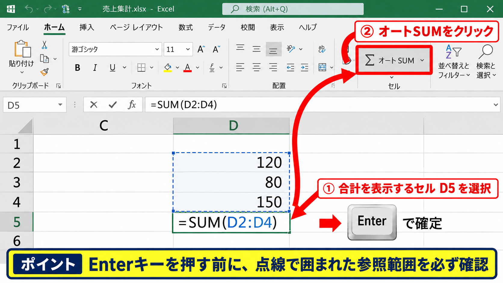 SUM関数による基本集計 - オートSUMボタンによる入力