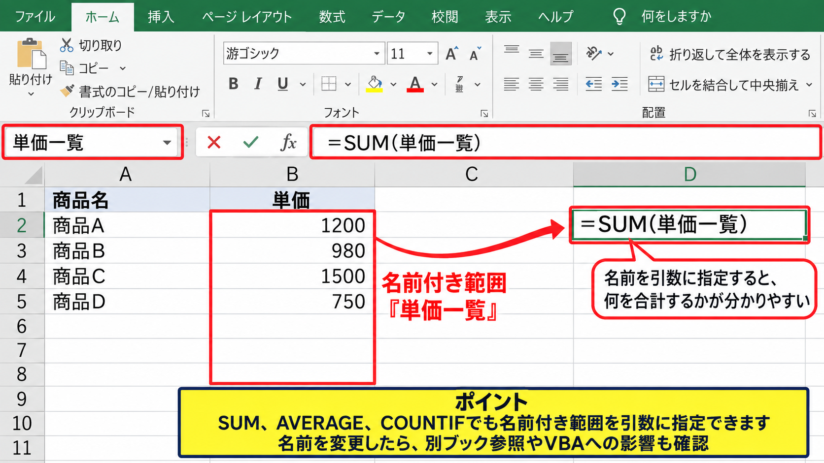 名前付き範囲の作成と名前の変更 - 数式で名前付き範囲を使う方法
