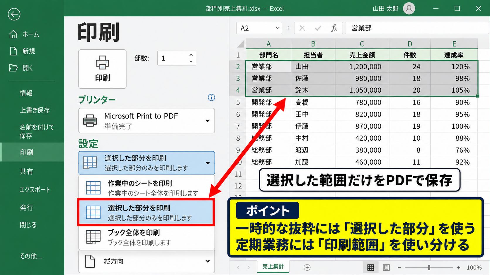印刷範囲と選択した部分の発行設定 - 選択した部分を発行する場合