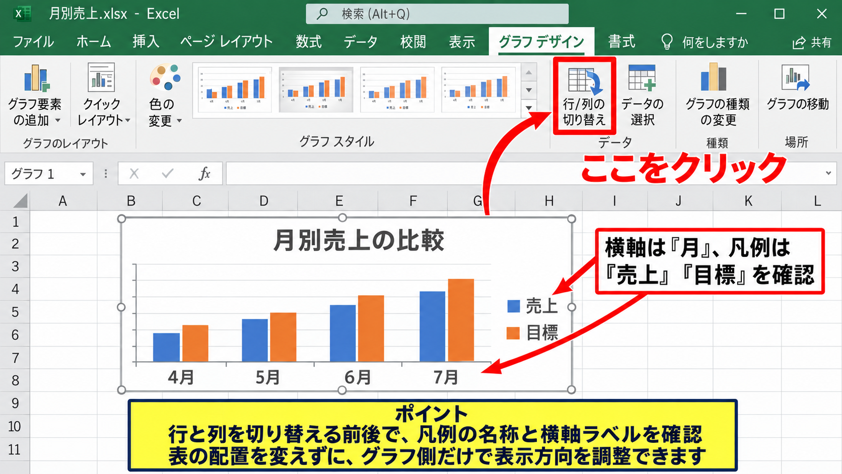 3Dグラフの種類を変更する方法【縦棒・横棒・円の切り替え】 - 行と列の切り替え