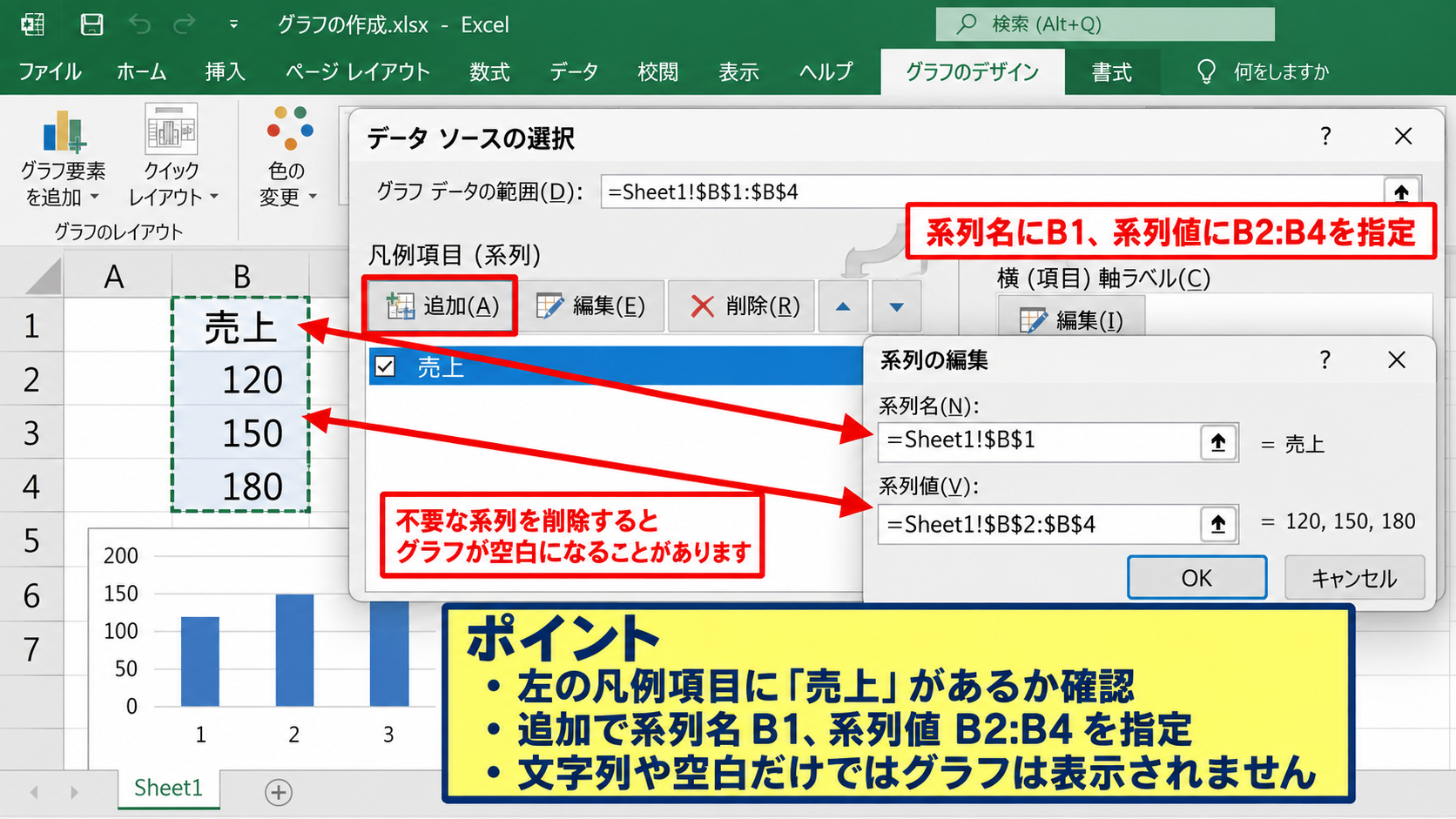 グラフのデータ範囲と系列設定 - 系列の追加と削除の確認