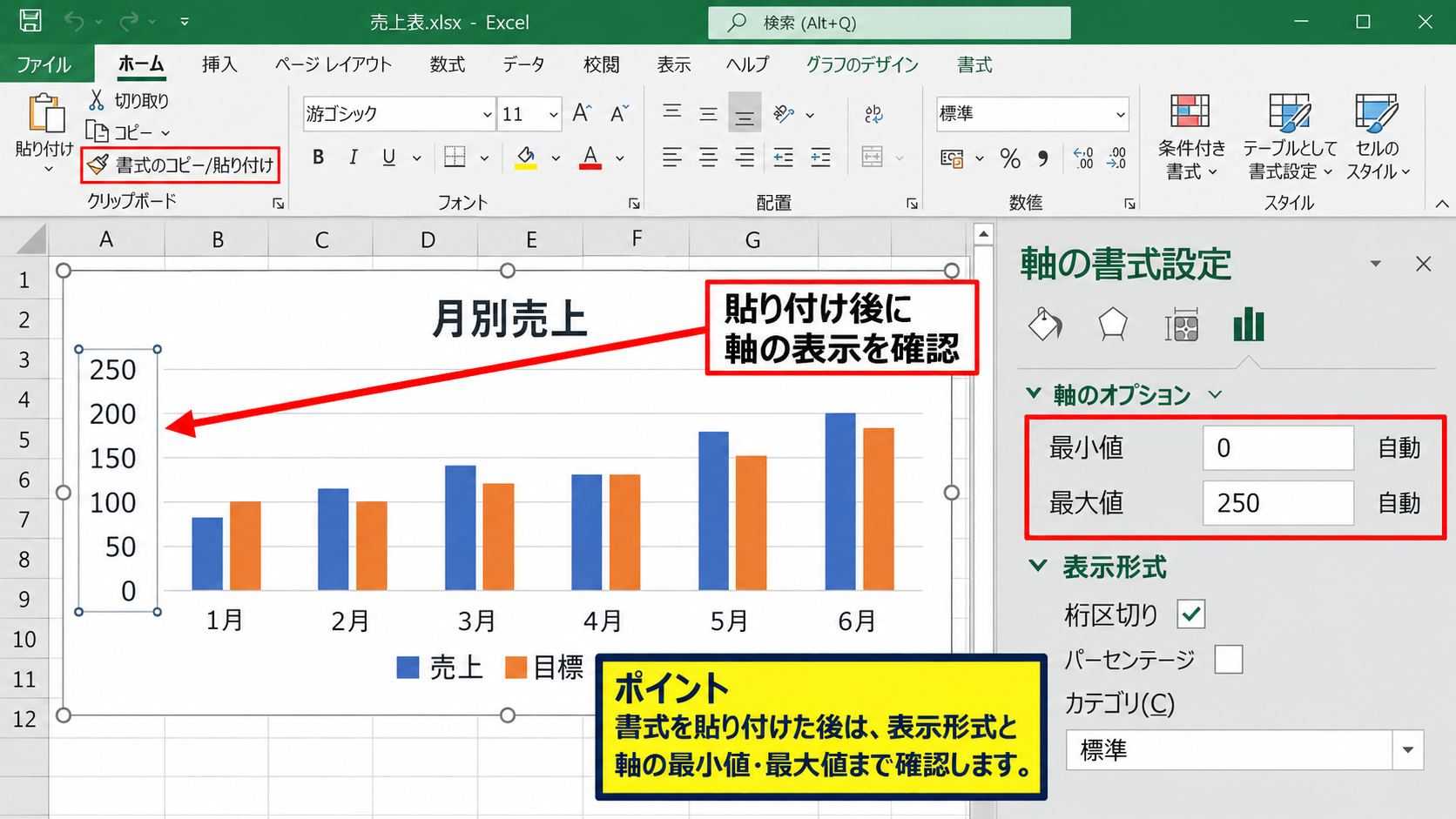 グラフの書式コピーとデザインの統一 - 書式のコピー貼り付けで引き継がれる要素
