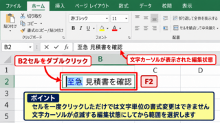 エクセルで文字の背景色を一部だけ変更する基本操作 - セルを編集状態にする手順
