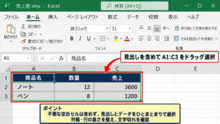 エクセルの表を図としてコピーして貼り付ける方法 - コピーする表範囲の選択