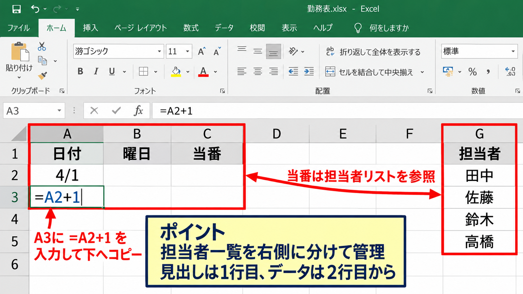エクセルで当番表を自動ローテーションする方法 - 担当者リストと当番表の準備