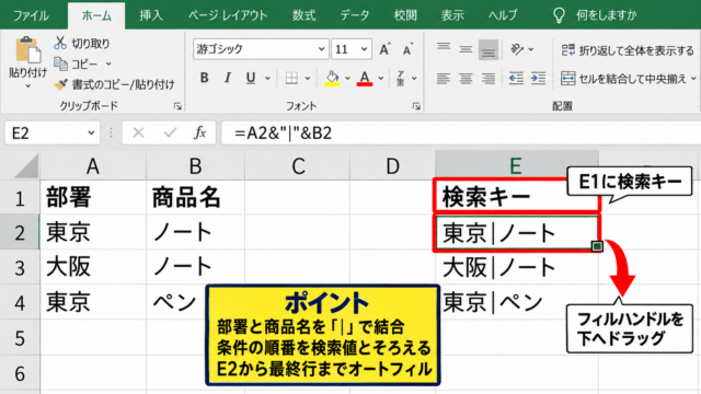 VLOOKUPで複数条件を検索する基本方法 - 補助列による検索キーの作成