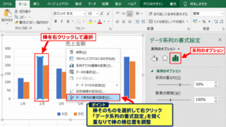 系列の重なりを調整する方法【棒を重ねる】 - データ系列の書式設定画面