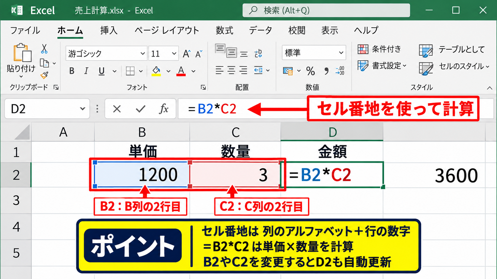 エクセルで表計算を作る方法【表と数式の基本設定】 - セル番地とセル参照の考え方