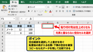 エクセルの表を縦横入れ替える方法【コピーと形式を選択して貼り付け】 - 貼り付け先セルの指定