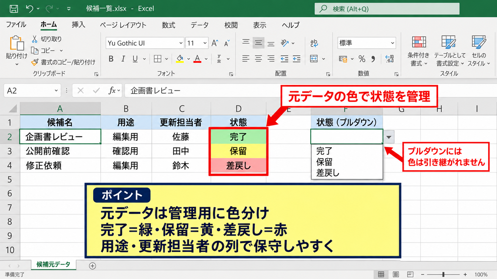 プルダウン候補の背景色と標準機能の制限 - 候補元のリストを見やすく整える方法