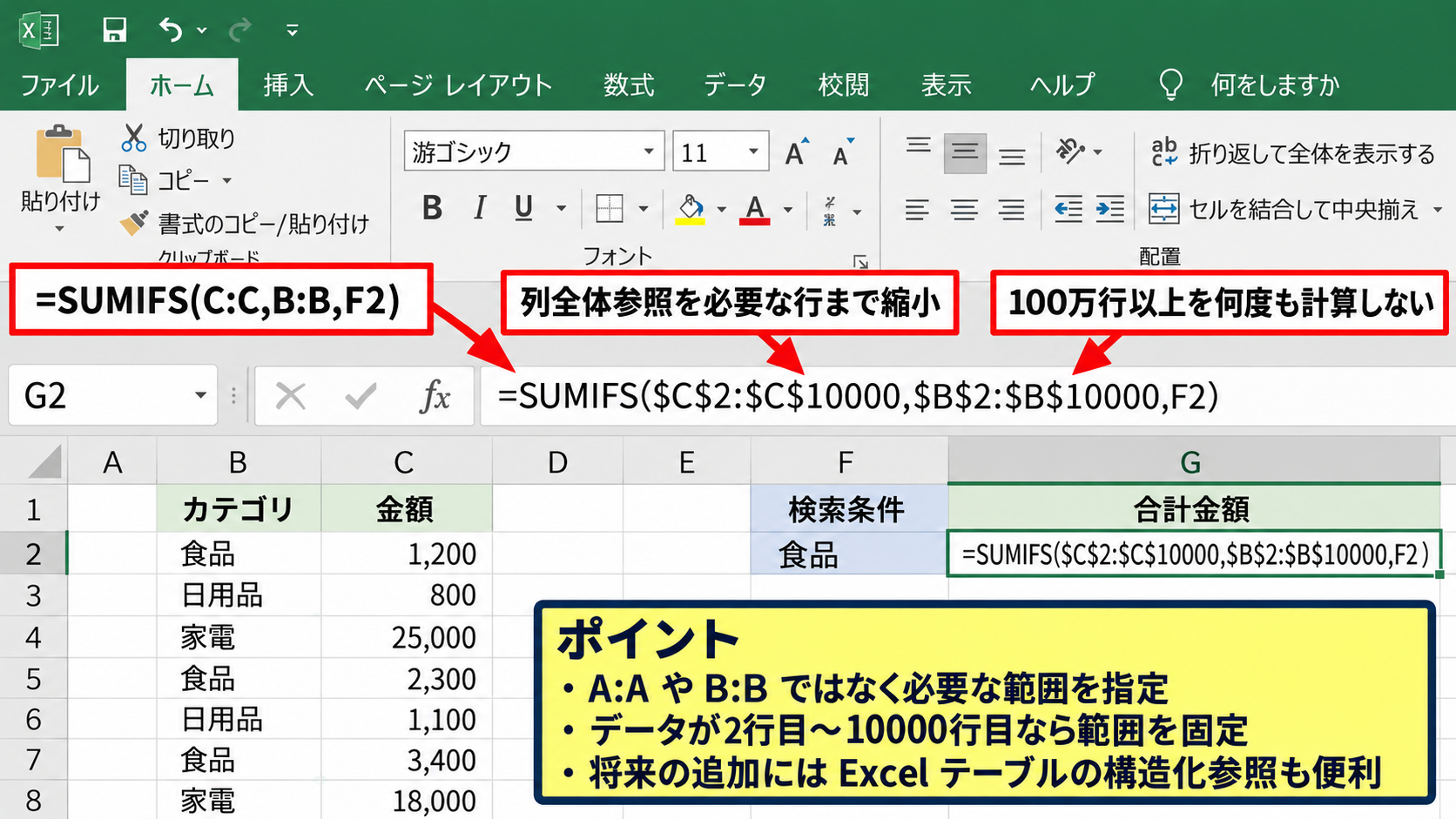 重い関数と参照範囲の見直し - 列全体参照の縮小