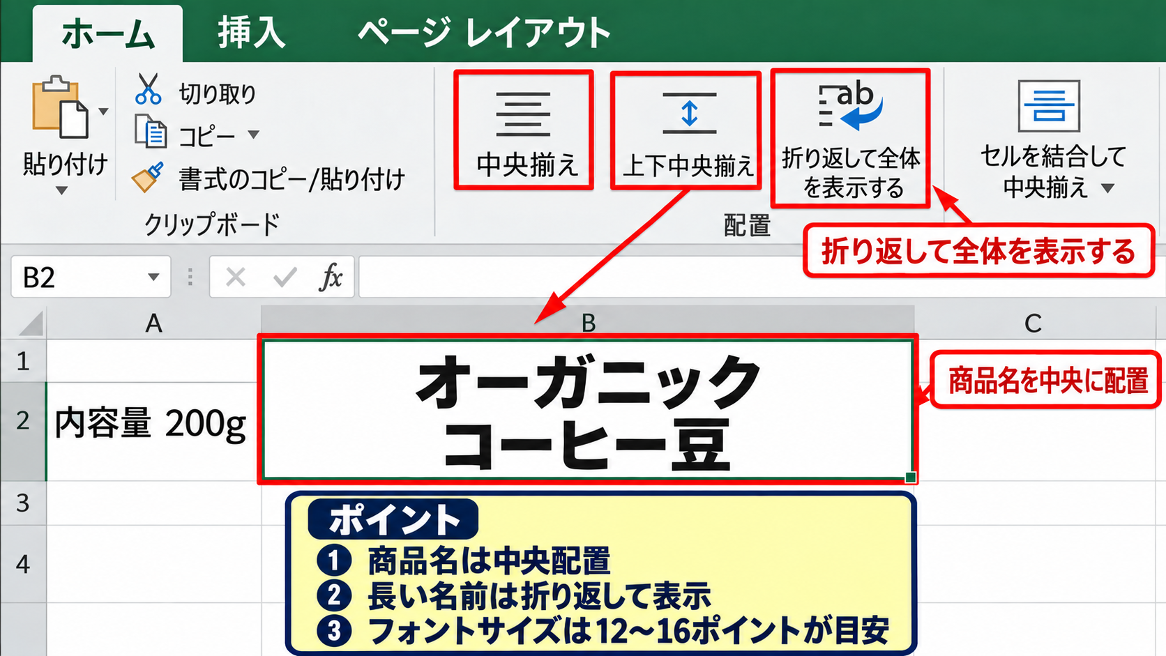 商品ラベルの文字配置と表示内容 - 商品名を見やすく配置する方法