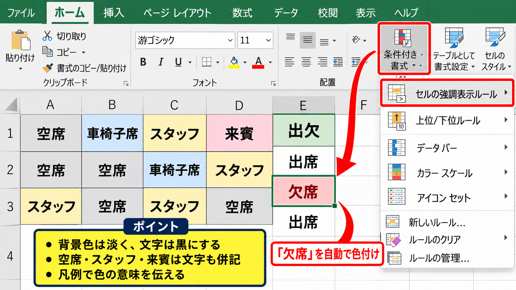 座席表を見やすく整える書式設定 - 色分けと条件付き書式の活用