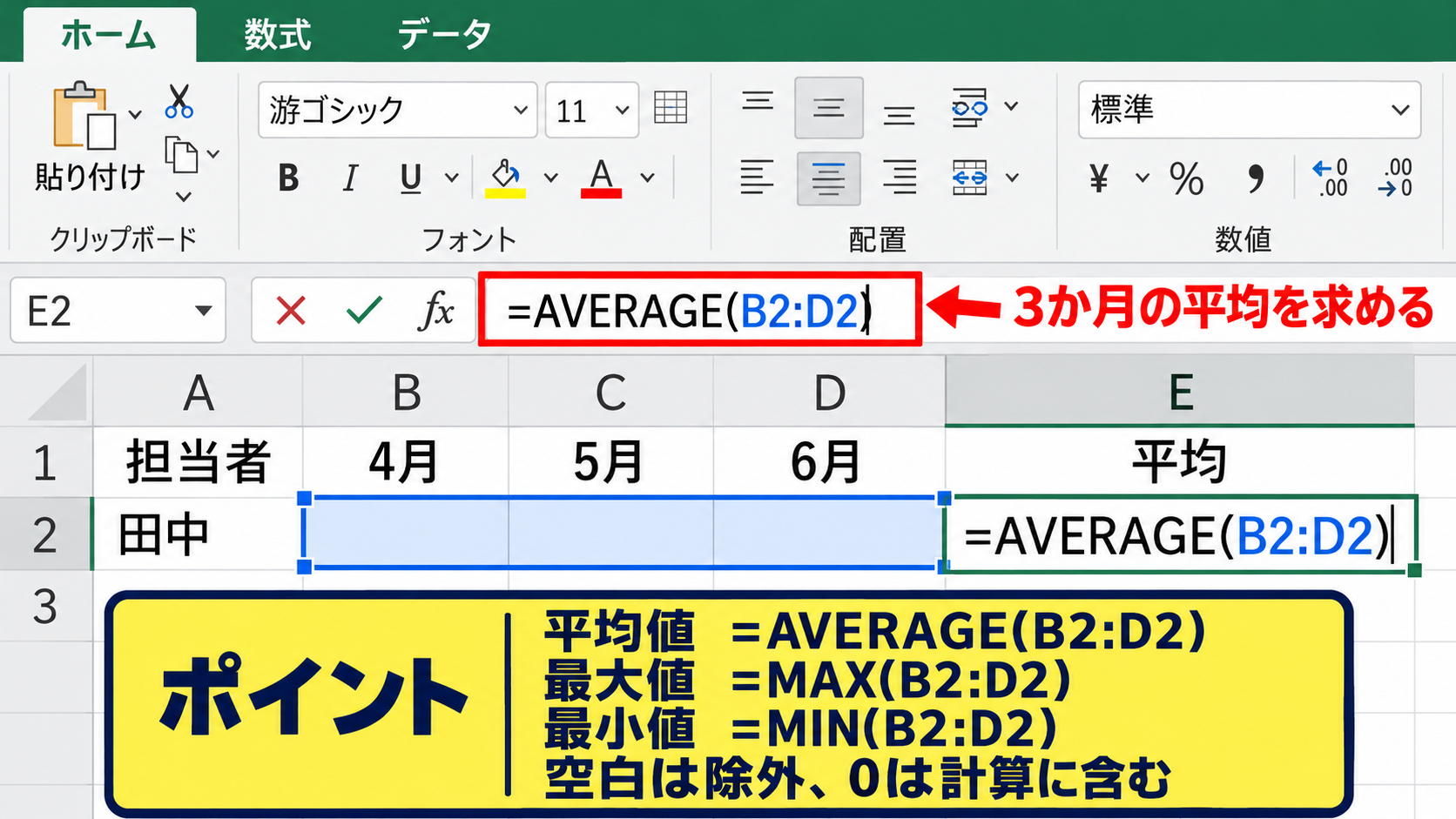 合計と平均に使う関数一覧 - AVERAGE・MAX・MIN関数による数値比較