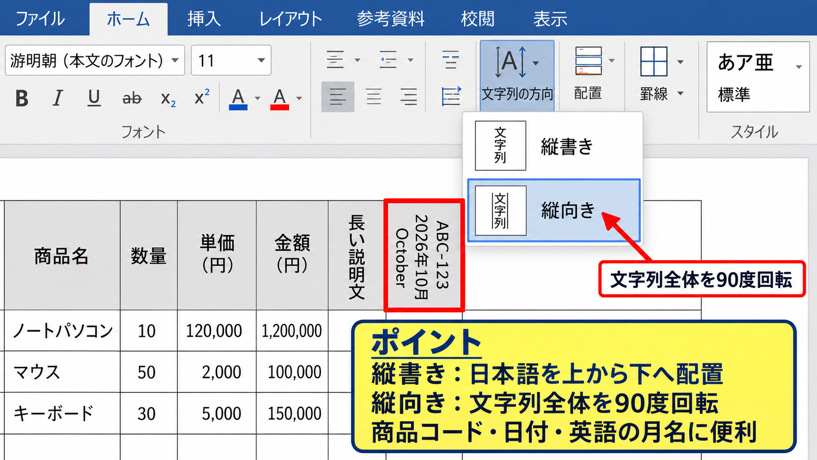 軸ラベルを横書きや縦向きへ変更する設定 - 縦向きと縦書きの違い
