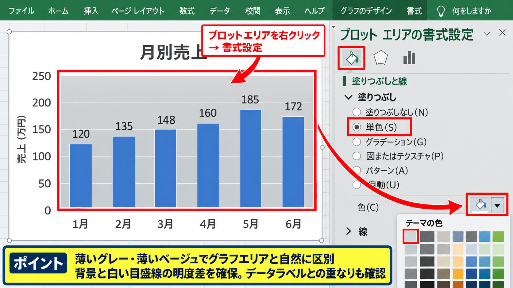 プロットエリアの背景色を変更する方法 - 内側の背景色の設定